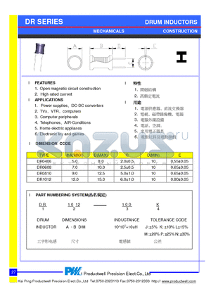 DR0406-102K datasheet - DRUM INDUCTORS