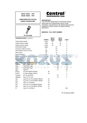 BD442 datasheet - COMPLEMENTARY SILICON POWER TRANSISTORS