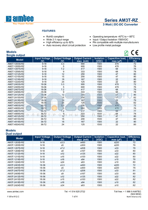 AM3T-4809S-RZ datasheet - 3 Watt | DC-DC Converter