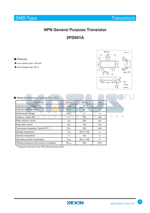 2PD601A datasheet - NPN General Purpose Transistor