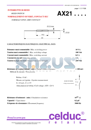 AX211030 datasheet - REED SWITCH NORMALY OPEN, DRY CONTACT