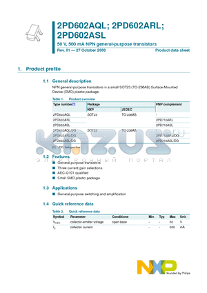 2PD602AQL/DG datasheet - 50 V, 500 mA NPN general-purpose transistors