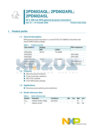 2PD602ASL datasheet - 50 V, 500 mA NPN general-purpose transistors