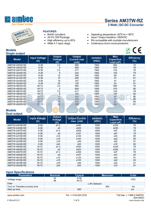 AM3TW-2405S-RZ datasheet - 3 Watt | DC-DC Converter