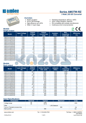 AM3TW-2407D-RZ datasheet - 3 Watt | DC-DC Converter