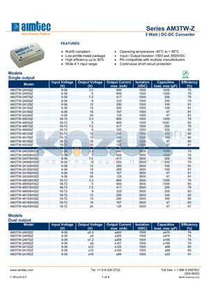 AM3TW-2412SZ datasheet - 3 Watt | DC-DC Converter