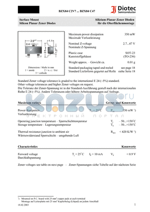 BZX84C13 datasheet - Surface Mount Silicon Planar Zener Diodes