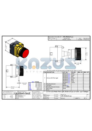 2PLB1LB-012 datasheet - 22 mm LED Metal Pilot Light 2PLBx-LB-yyy