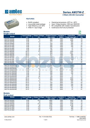 AM3TW-4805SZ datasheet - 3 Watt | DC-DC Converter