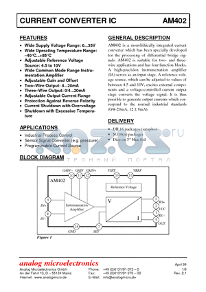 AM402 datasheet - CURRENT CONVERTER IC