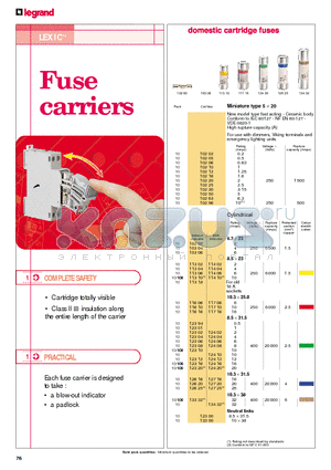 12316 datasheet - Fuse carriers, Domestic cartridge fuses