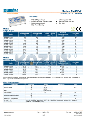 AM40E-1203SZ datasheet - 40 Watt | DC-DC Converter