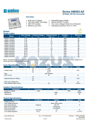 AM40U-1203SAZ datasheet - 40 Watt | DC-DC Converter