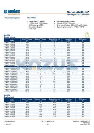 AM40U-1205DIZ datasheet - 40Watt | DC-DC Converter