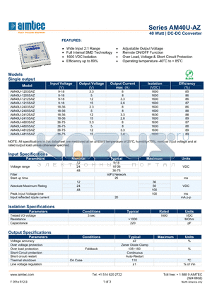 AM40U-2415SAZ datasheet - 40 Watt | DC-DC Converter