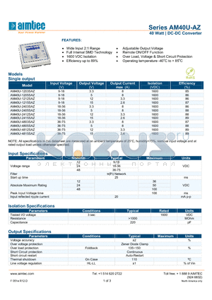 AM40U-4803SAZ datasheet - 40 Watt | DC-DC Converter