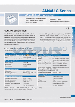 AM40U-4805SC datasheet - 40 watt dc-dc converters