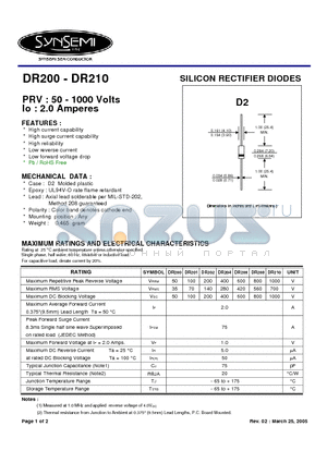 DR200 datasheet - SILICON RECTIFIER DIODES