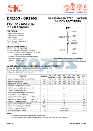 DR200G_05 datasheet - GLASS PASSIVATED JUNCTION SILICON RECTIFIERS