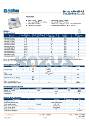 AM40U-AZ datasheet - 40 Watt | DC-DC Converter