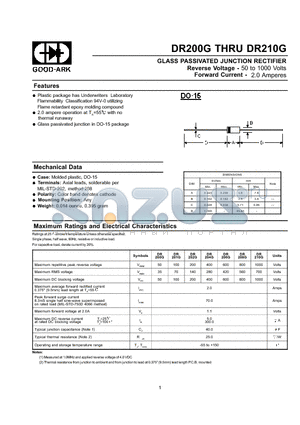 DR202G datasheet - GLASS PASSIVATED JUNCTION RECTIFIER