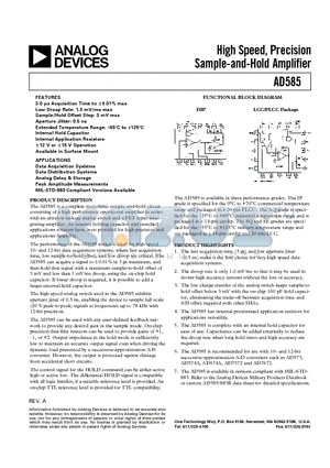 5962-87540012A datasheet - High Speed, Precision Sample-and-Hold Amplifier