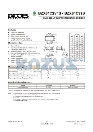 BZX84C18S-7-F datasheet - DUAL 200mW SURFACE MOUNT ZENER DIODE