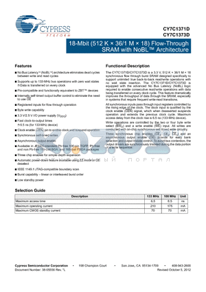 CY7C1371D_12 datasheet - 18-Mbit (512 K  36/1 M  18) Flow-Through SRAM with NoBL Architecture