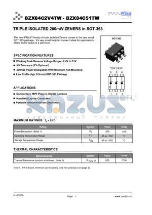 BZX84C20TW datasheet - TRIPLE ISOLATED 200mW ZENERS