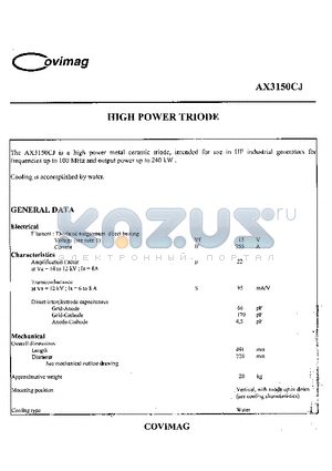 AX3150C datasheet - HIGH POWER TRIODE