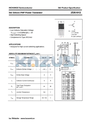 2SA1012 datasheet - isc Silicon PNP Power Transistor