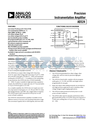 5962-8853901EA datasheet - Precision Instrumentation Amplifier