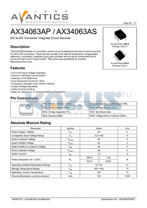 AX34063AS datasheet - DC-to-DC Converter Integrate Circuit Devices