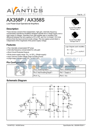 AX358S datasheet - Low Power Dual Operational Amplifiers