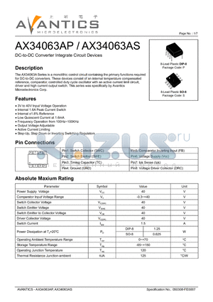 AX34063AP datasheet - DC-to-DC Converter Integrate Circuit Devices