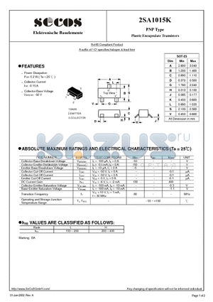 2SA1015K datasheet - Plastic Encapsulate Transistors