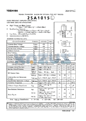 2SA1015L datasheet - TRANSISTOR (AUDIO FREQUENCY AMPLIFIER APPLICATIONS)