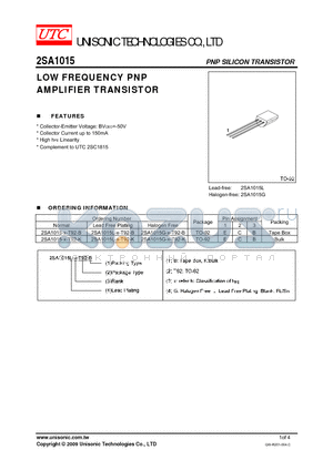 2SA1015L-X-T92-B datasheet - LOW FREQUENCY PNP AMPLIFIER TRANSISTOR