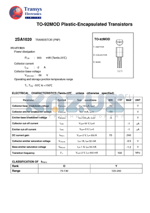 2SA1020 datasheet - Plastic-Encapsulated Transistors
