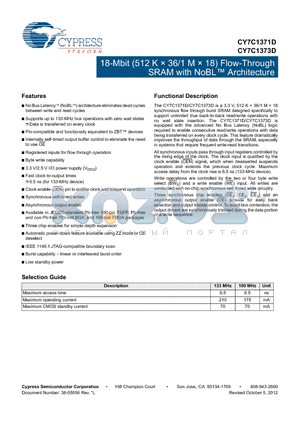 CY7C1373D-100AXC datasheet - 18-Mbit (512 K  36/1 M  18) Flow-Through SRAM with NoBL Architecture