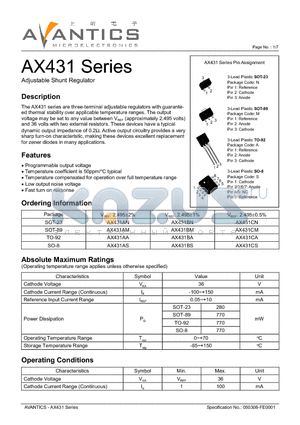 AX431 datasheet - Adjustable Shunt Regulator