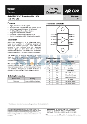 AM42-0002 datasheet - GaAs MMIC VSAT Power Amplifier 1.4W