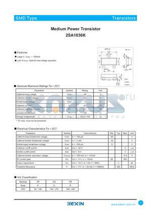 2SA1036K datasheet - Medium Power Transistor