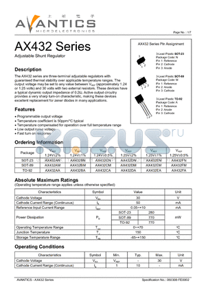 AX432 datasheet - Adjustable Shunt Regulator