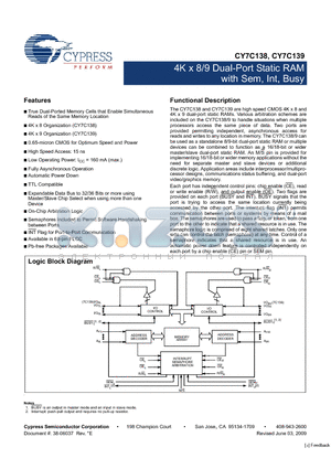 CY7C138-25JC datasheet - 4K x 8/9 Dual-Port Static RAM with Sem, Int, Busy