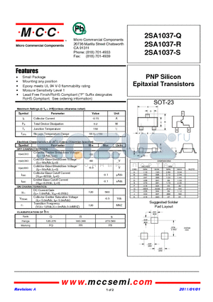 2SA1037-Q datasheet - PNP Silicon Epitaxial Transistors