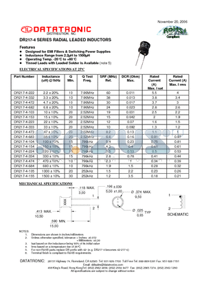 DR217-4-103 datasheet - RADIAL LEADED INDUCTORS