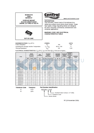BZX84C2V7 datasheet - SURFACE MOUNT SILICON ZENER DIODE 350mW, 2.4 THRU 47 VOLTS