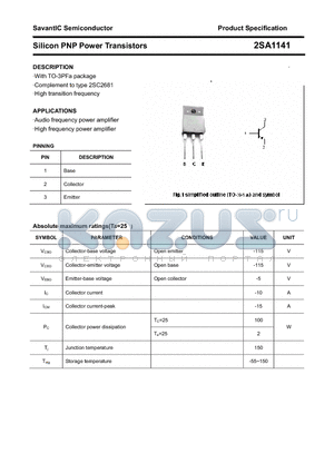 2SA1141 datasheet - Silicon PNP Power Transistors