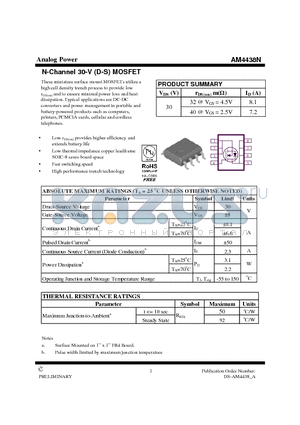 AM4438N datasheet - N-Channel 30-V (D-S) MOSFET